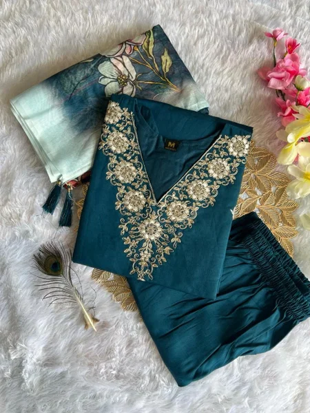 New Designers Festival Wear Kurti With Bottom And Dupatta 